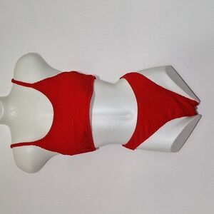 Fanuerg Red Textured Swim Bikini Set Red
